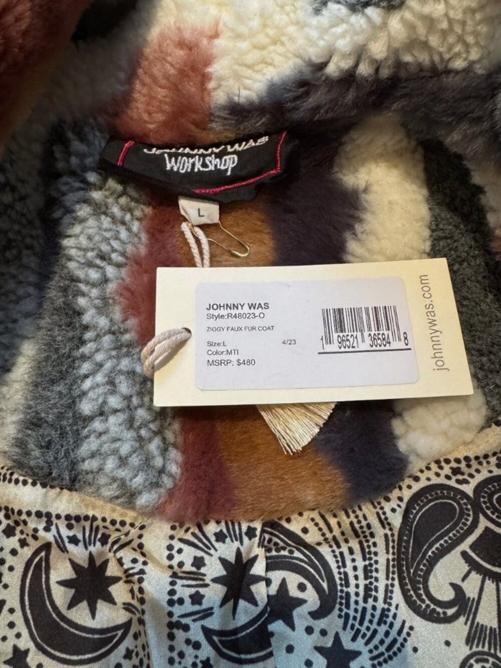 NEW Johnny Was Ziggy Faux Fur Open Front Coat Boho Chic Multi Stripe L R48023 - Picture 13 of 14